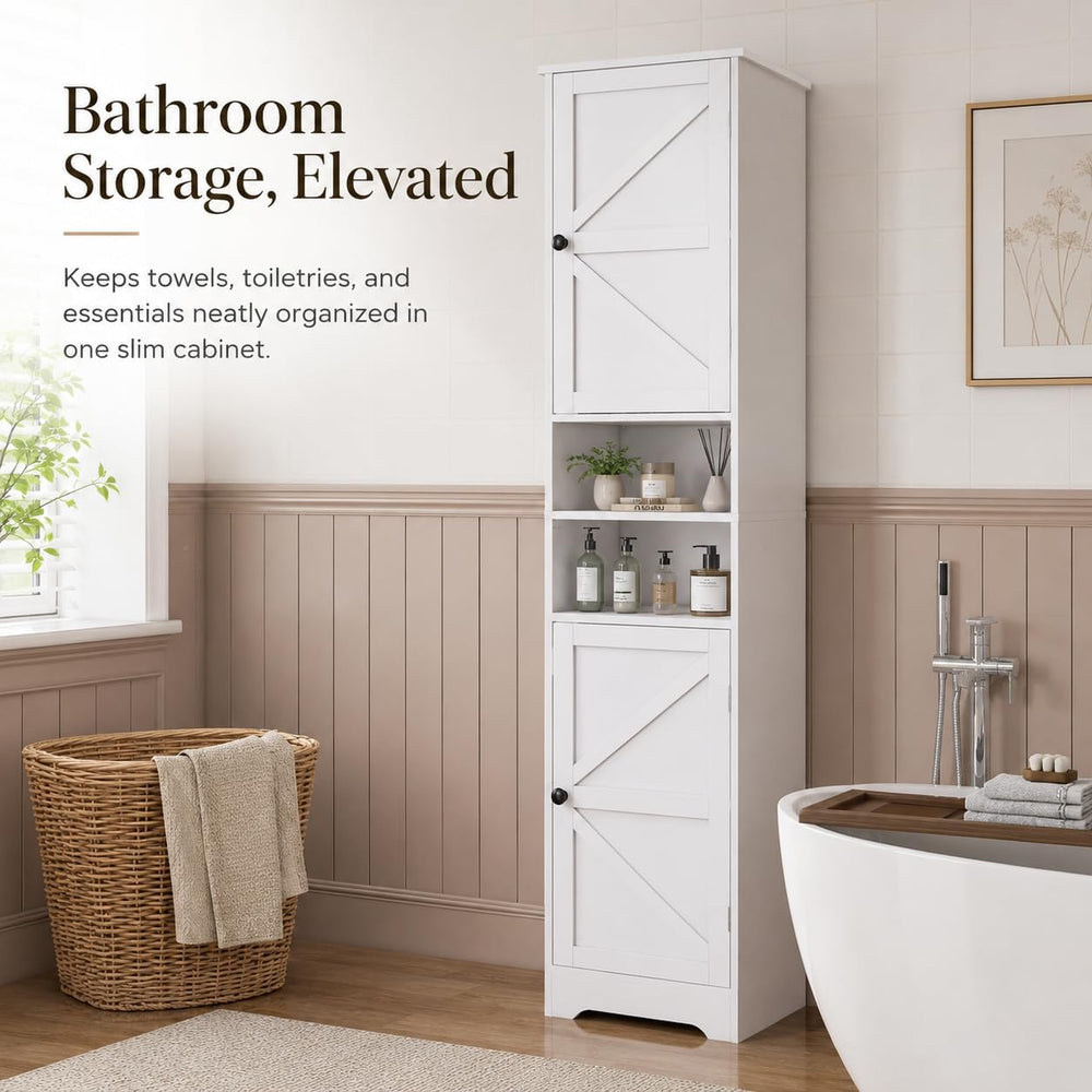 Viaozutis Tall Bathroom Storage Cabinet, Slim Freestanding Cabinet with Adjus...