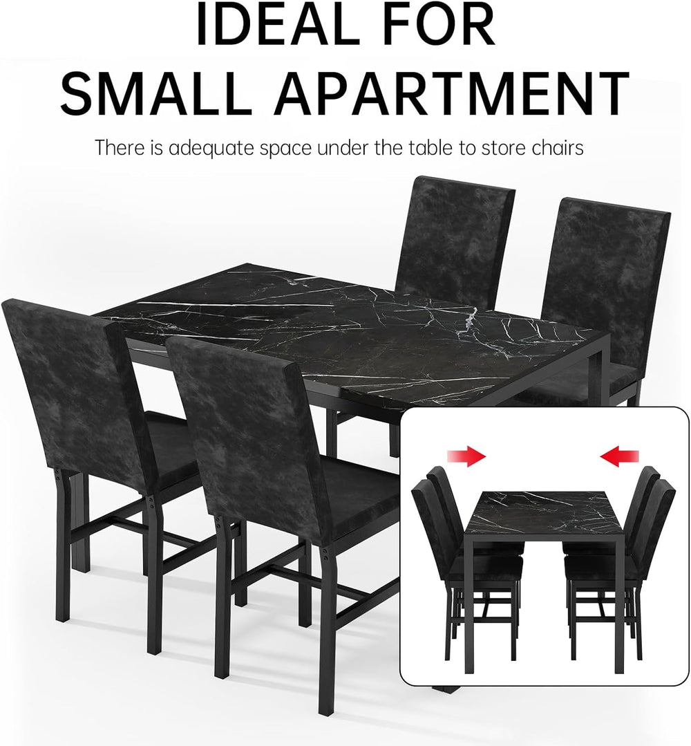 AWQM Products 5-Piece Marble Dining Set, Modern Kitchen Table and Chairs for ...