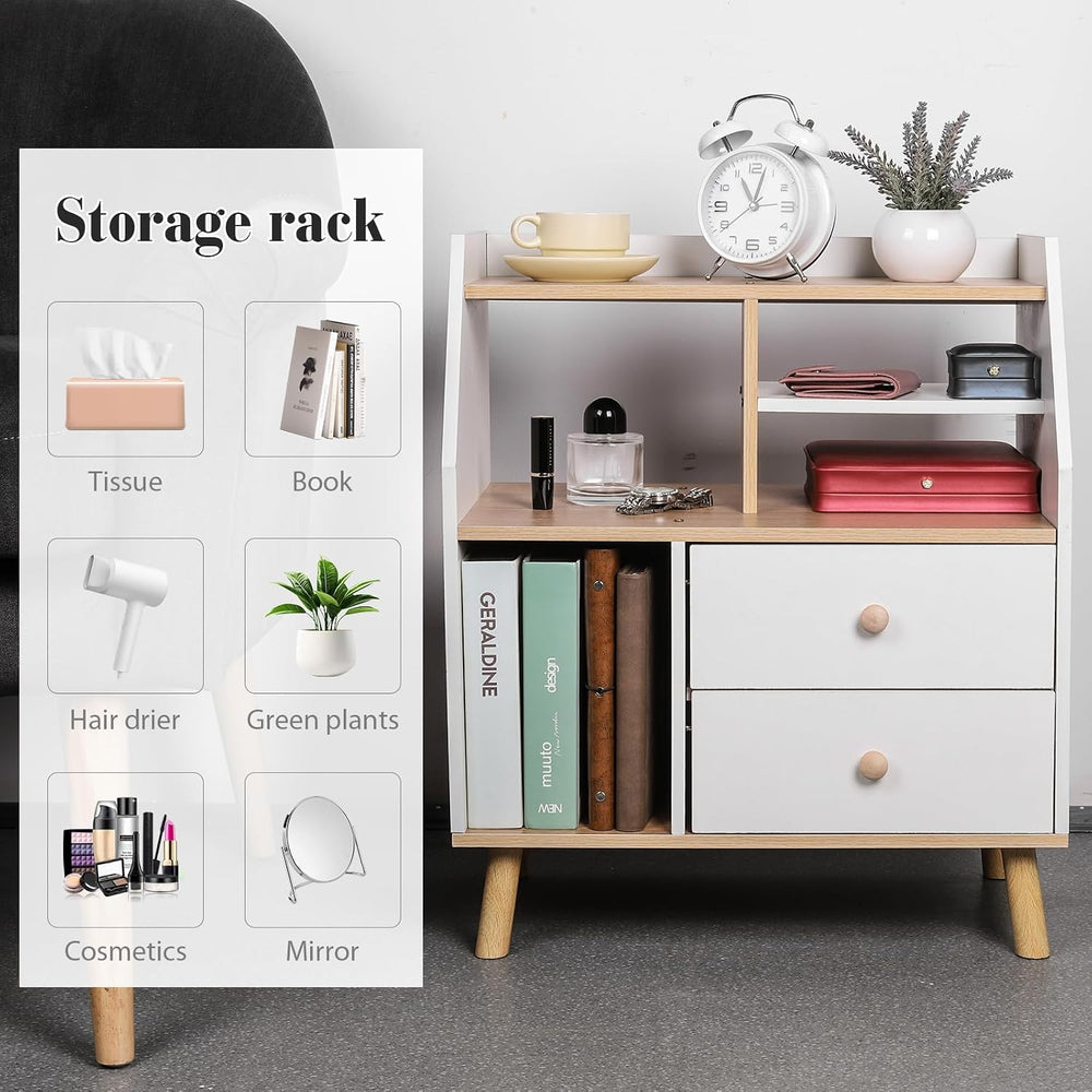 Nightstand with 2 Drawers, Modern Bedside Table Simple Bedside Storage Locker...
