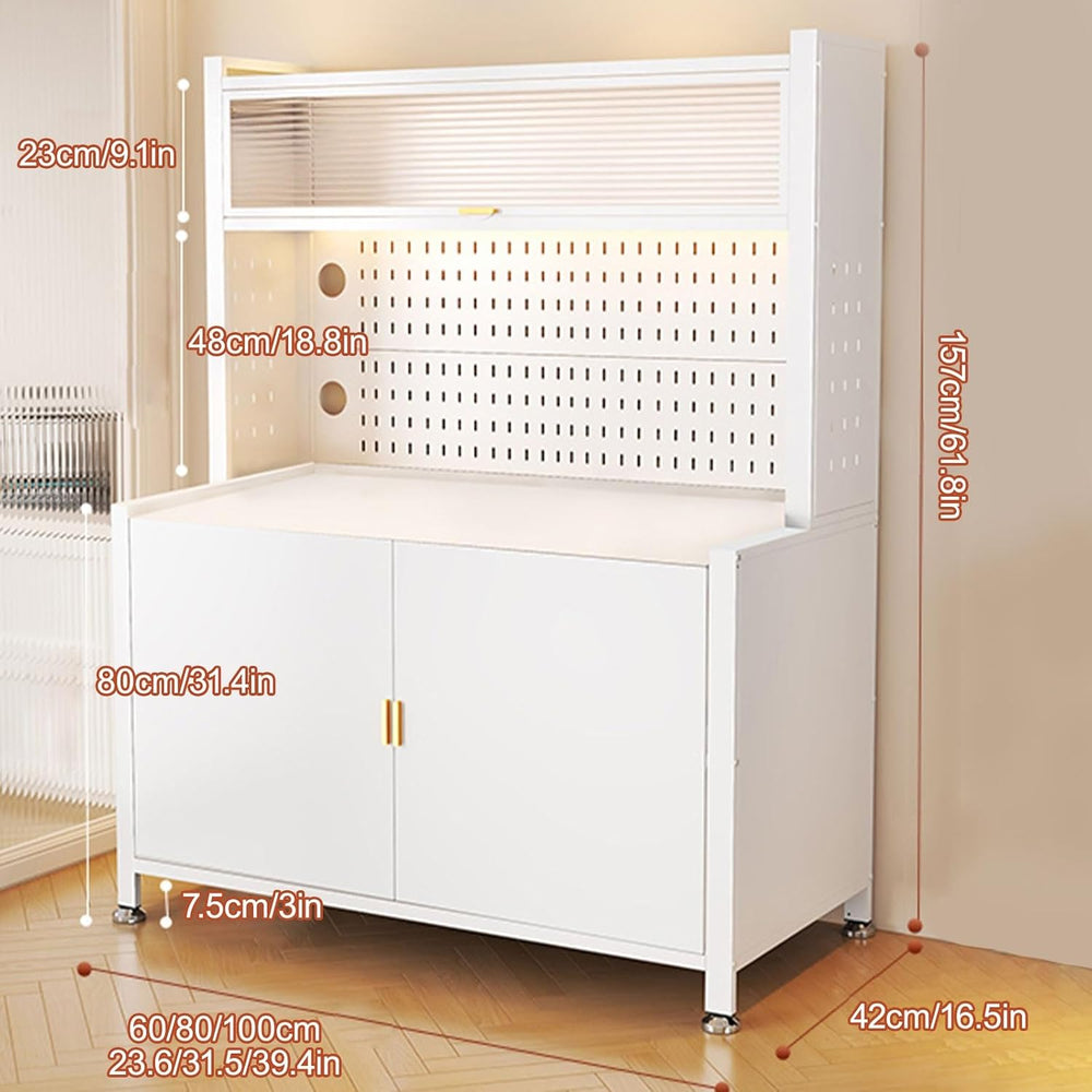 Wide Kitchen Pantry, Large Kitchen Hutch with 2 Microwave Stands, Farmhouse T...
