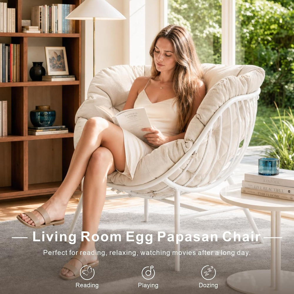 Outdoor Oversized Egg Chairs, Steel Frame Single Living Room Reading Chair wi...