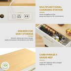 DWVO Rolling Kitchen Island with Double Tilt Out 10 Gallon Trash Can Cabinet Power Outlet