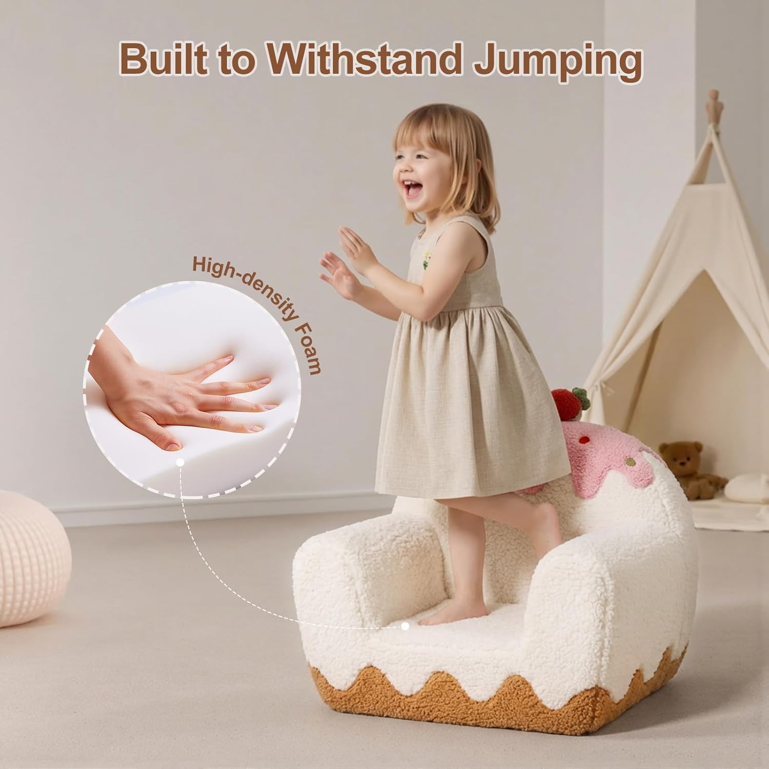 Kids Chair Comfy for Girls 1-6 Years Old, Soft Sherpa Toddler Sofa | Carry Handle, Book Pocket