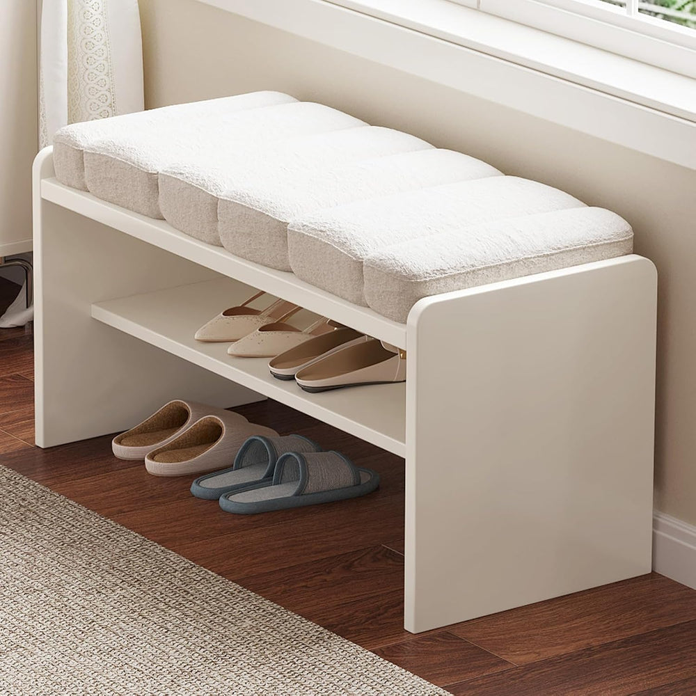 Modern Shoe Bench with Storage, Shoe Rack with Cushion Upholstered Fabric Sho...