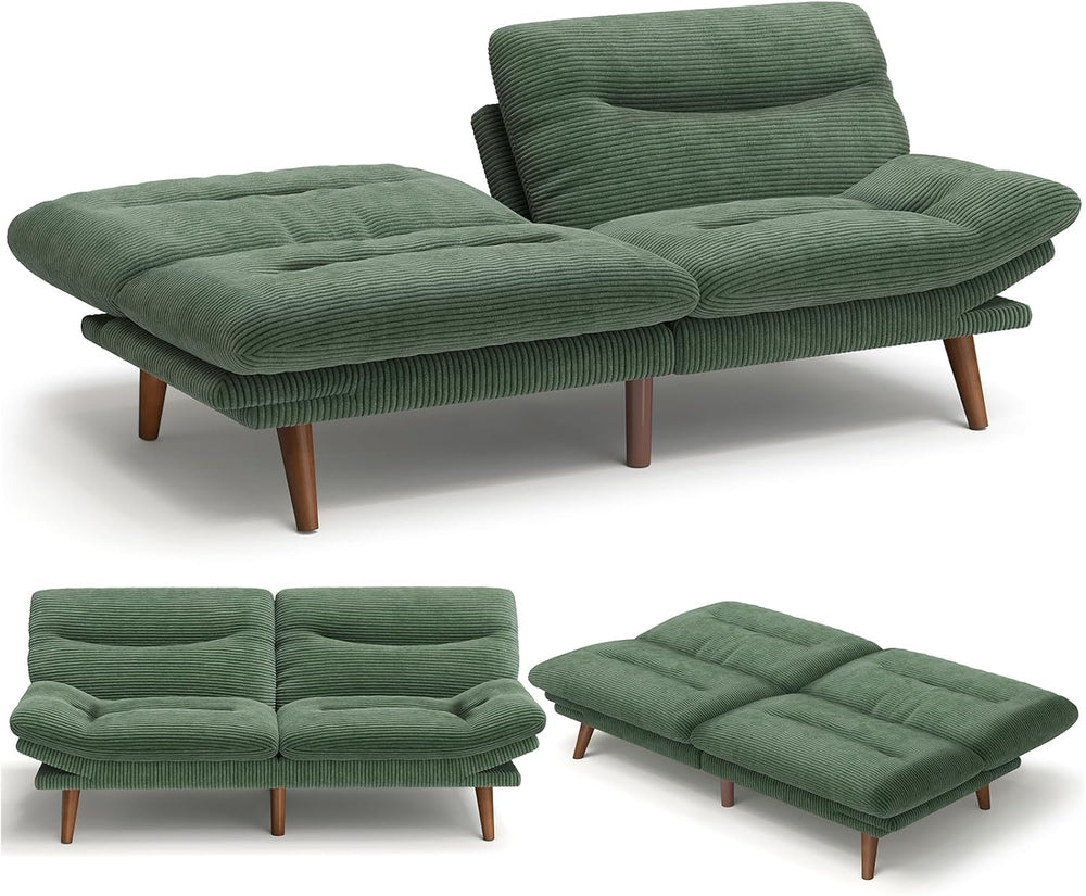 Amada 75" Convertible Futon Sofa Bed, Corduroy Folding Futon Set with Ad...