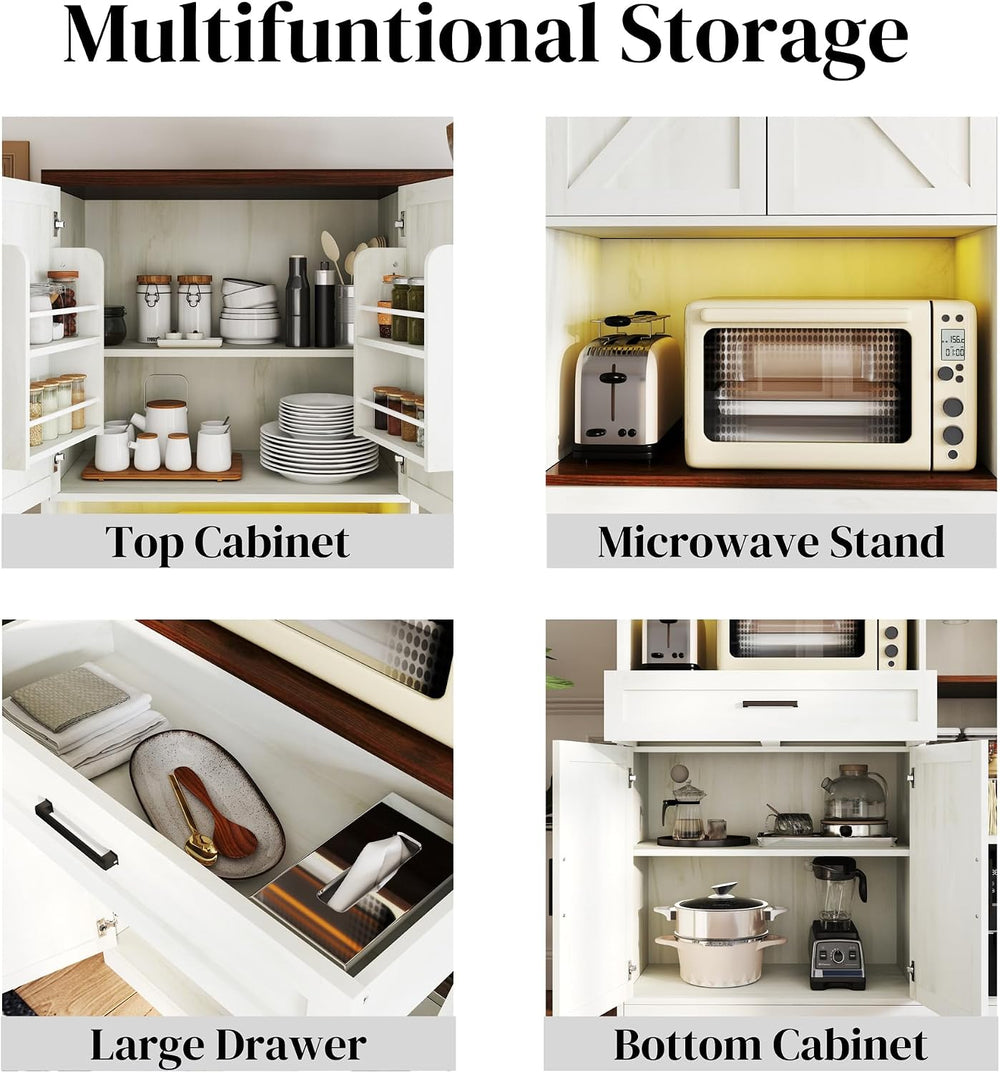 71" Kitchen Pantry Cabinet with Charging Station & LED Light,Freesta...