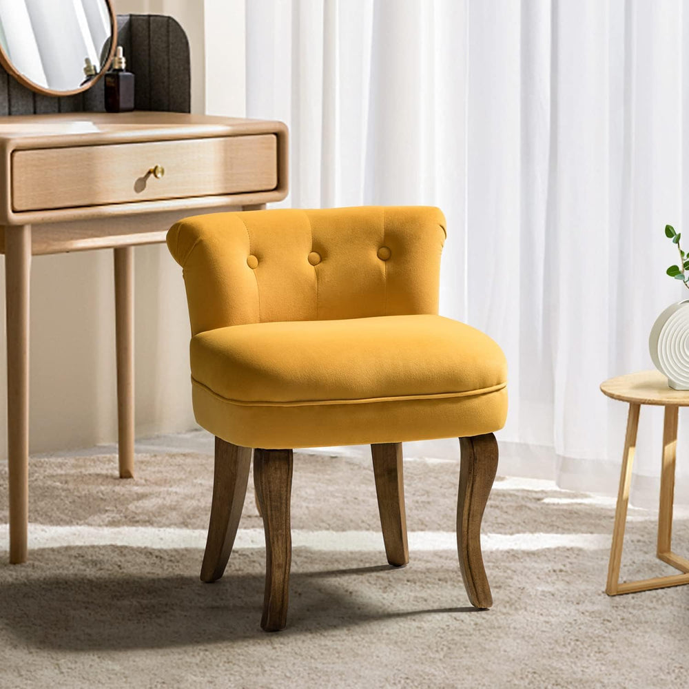 HULALA HOME Velvet Vanity Stool with Low Back, Mustard | Small Modern Vanity ...
