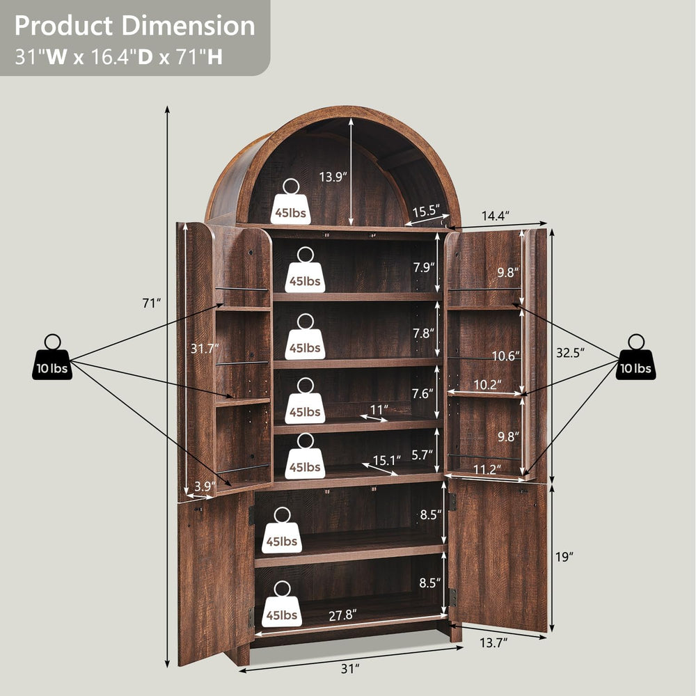 IFGET 71" Tall Arched Kitchen Pantry, Modern Fluted Storage Cabinet, Bro...