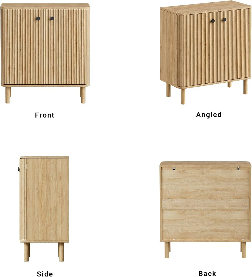 Fluted Sideboard Buffet Cabinet with Storage, 31'' Natural Oak Wood B...