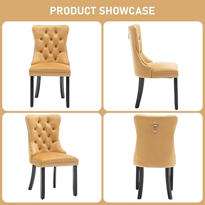Mid Century Modern Dining Chair Set of 6 Velvet Upholstered Dining Accent Chair Farmhouse Dining Chairs with High Back and Nailhead Trim for Kitchen, Living Room, Bedroom (Gold)