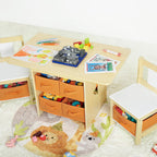 Kids Table and Chair Set: Sturdy with 2 Chairs & 6 Storage Drawers | Wooden Children Activity Desk Group for Drawing Reading Playing - Water Resistant and Easy Clean Furniture Set for Playroom