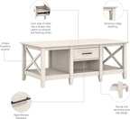 Bush Furniture Key West Coffee Table with Storage in Linen White Oak