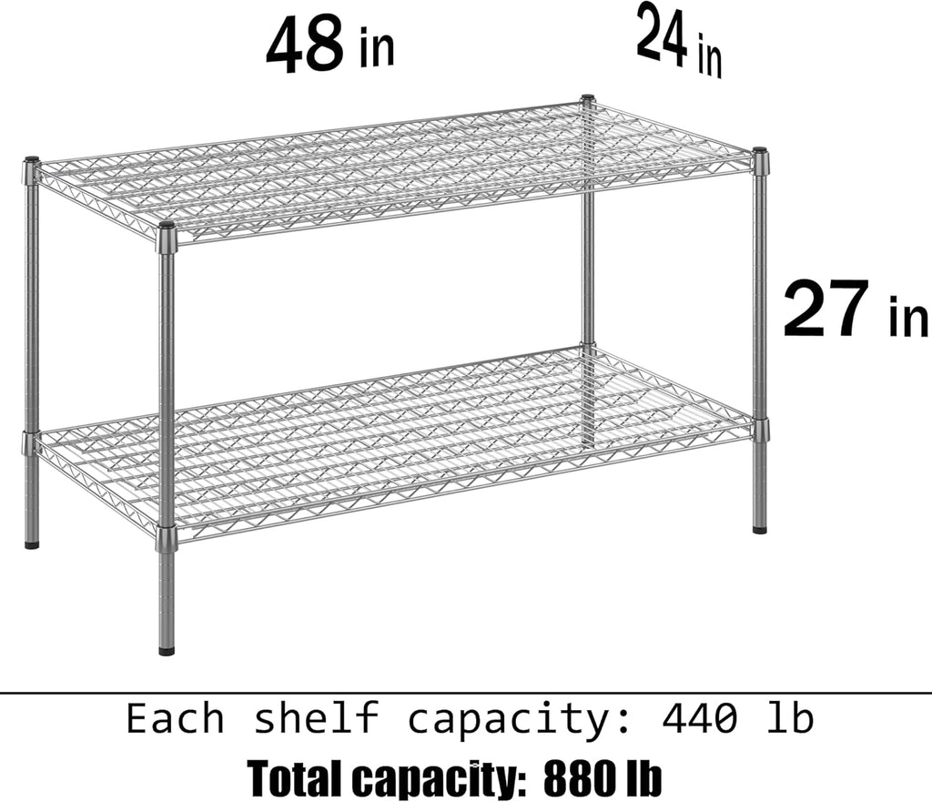 24" Deep x 48" Wide x 27" Height Wire Shelving Kit | 2-Tier | NSF Commercial Storage Rack Unit