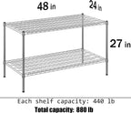 24" Deep x 48" Wide x 27" Height Wire Shelving Kit | 2-Tier | NSF Commercial Storage Rack Unit
