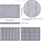 Rocutus Jewelry Trays,3 Pack Stackable Velvet Jewelry Organizer Tray Drawer Jewelry Storage Tray,Divided Ring Organizer Tray for Earrings, Necklaces, Bracelets,13.8"x9.5"x1.2" (Grey)