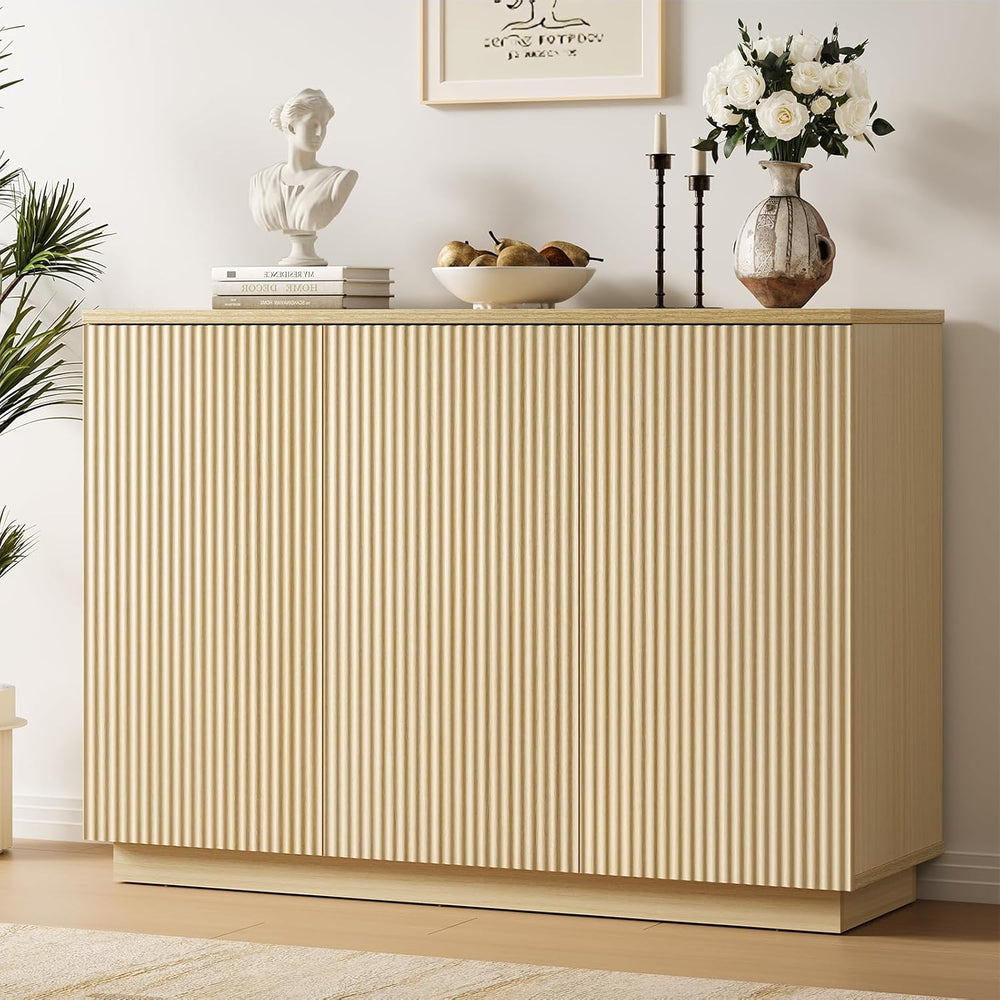 Sideboard Buffet Cabinet with Storage - 47" Fluted Coffee Bar Cabinets C...