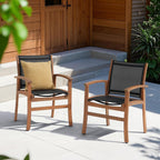 OC Orange-Casual Acacia Wood Patio Dining Chairs Set (Black, 8 Pieces) | Outdoor Chair Set with Breathable Textilene Fabric, Metal Support Bars, Curved Armrest, Supports 350lbs For Lawn, Garden