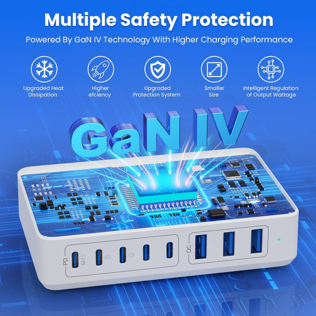 USB C Charger 300W USB C Charger Block 8-Ports GaN IV Fast Charging Station,PD 100W Laptop Charging Hub Wall Charge Adapter Compatible with MacBook/Air,DELL,Steam Desk,iPhone 16/15/14,Galaxy