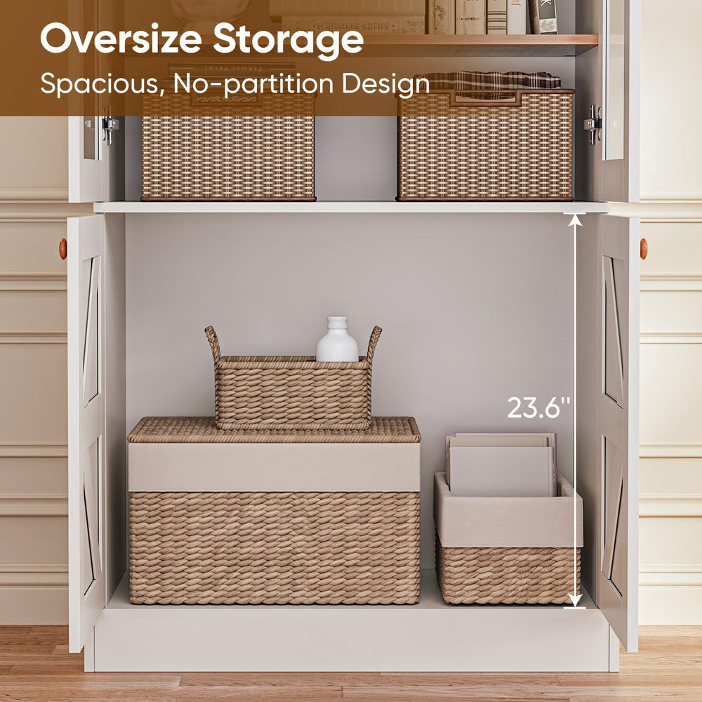 Vyre 71" Tall Farmhouse Kitchen Pantry, Large Storage Cabinets with Glas...
