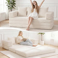Convertible Sofa Bed,3 Seater Couch Futon Sleeper Sofa with Removable Armrests Backrest,Corduroy Folding Floor Boneless Couch for Living Room,Small Space,Beige