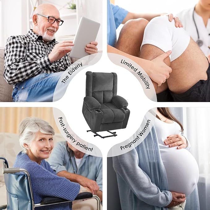 Electric Power Lift Recliner Chair,Reclining Chair with 8 Massage for Elderly,Recliner Single Sofa with 2 Cup Holders,Side Pockets,USB Charge Port,Remote Control for Living Room,Bedroom,Gray