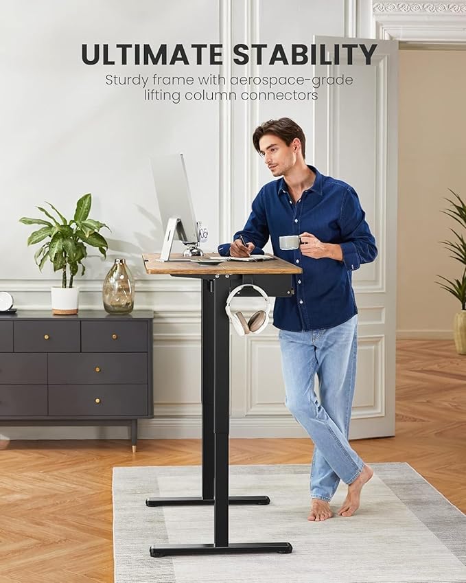 ErGear Electric Standing Desk with Keyboard Tray, 44x24 Inches Adjustable Height Sit Stand Up Desk, Home Office Desk Computer Workstation, Vintage Brown