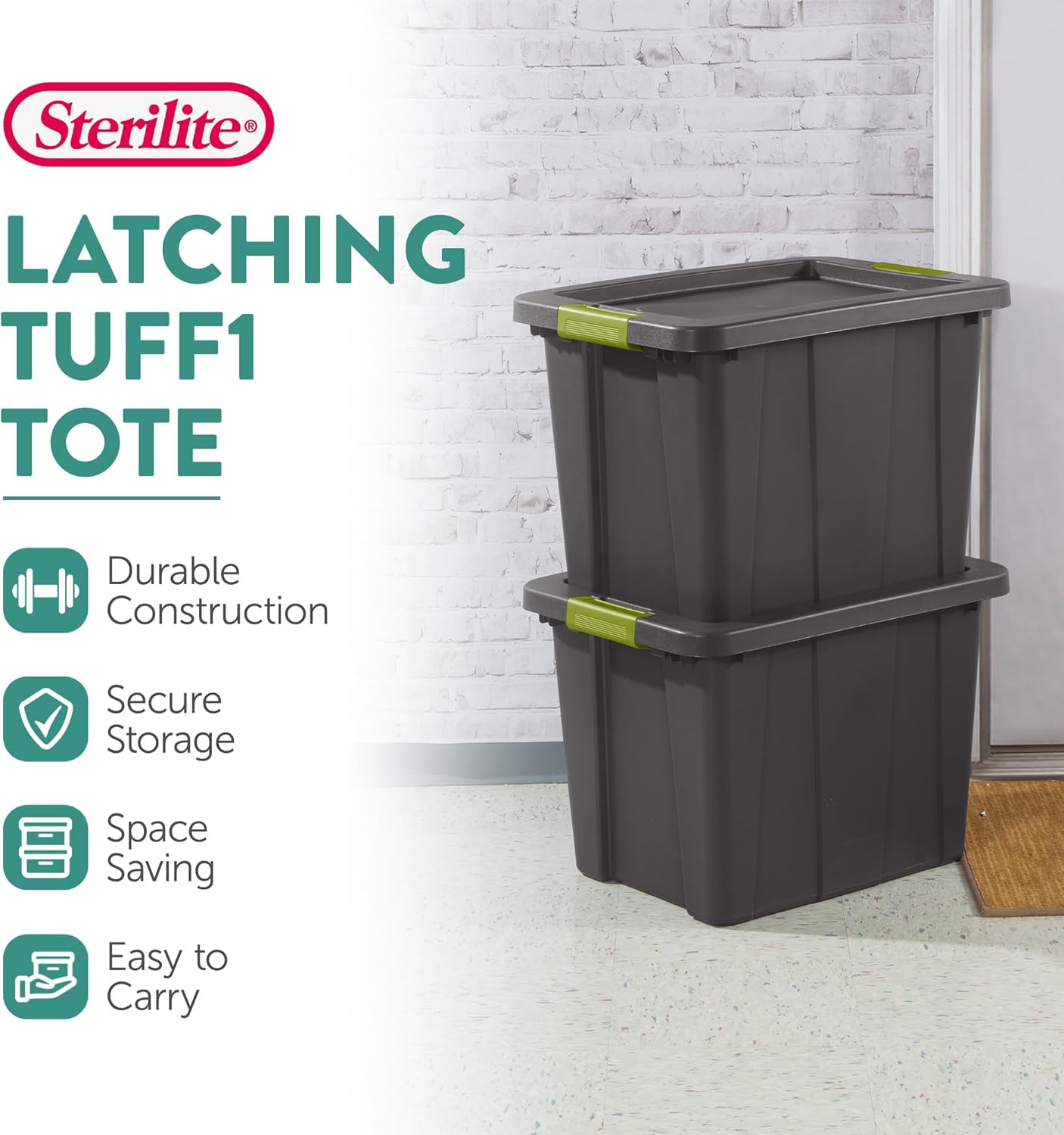 Sterilite 18-Pack Storage Bins with Lids, Heavy Duty Totes, Tuff1, 18 Gallon, Flat Gray