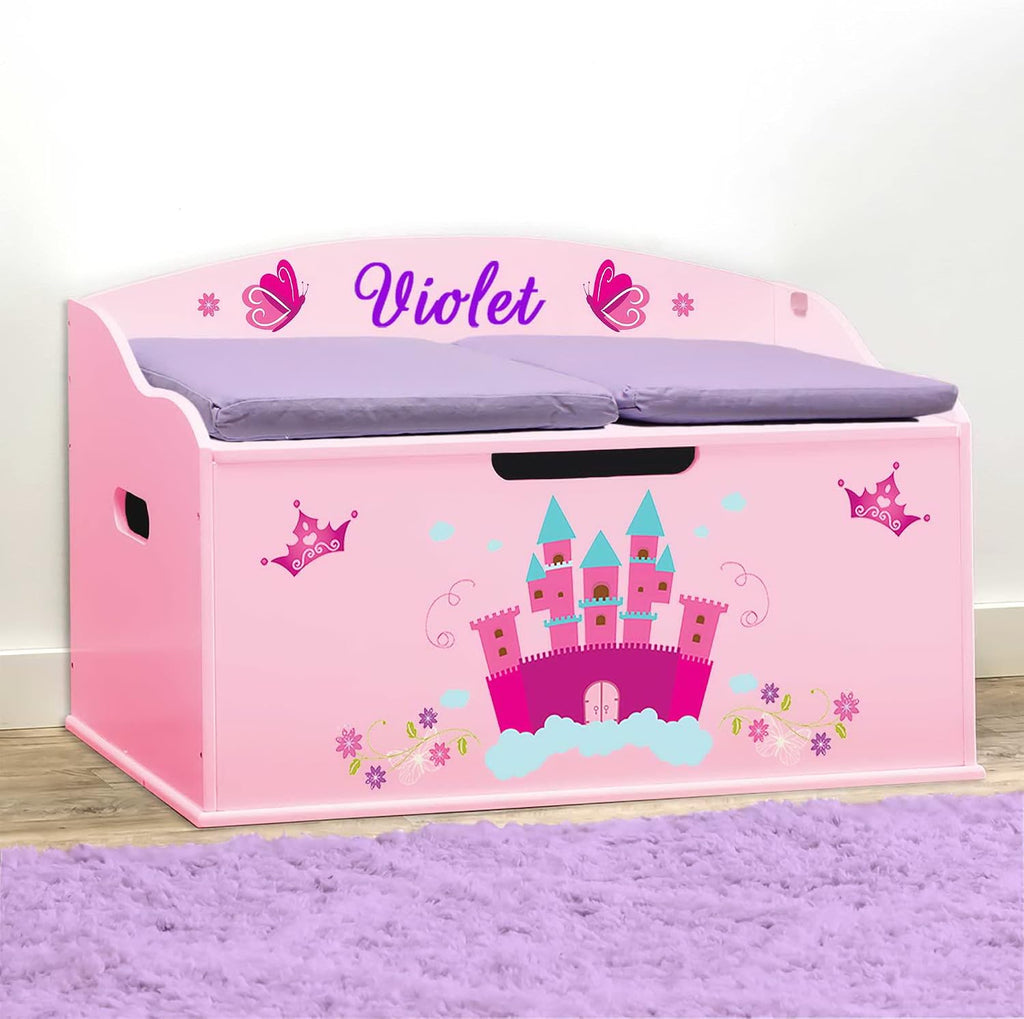 DIBSIES Personalized Creative Wonders Toy Box, Princess, 30 x 19.25 x 18 inches, Soft-Close Lid (Pink)