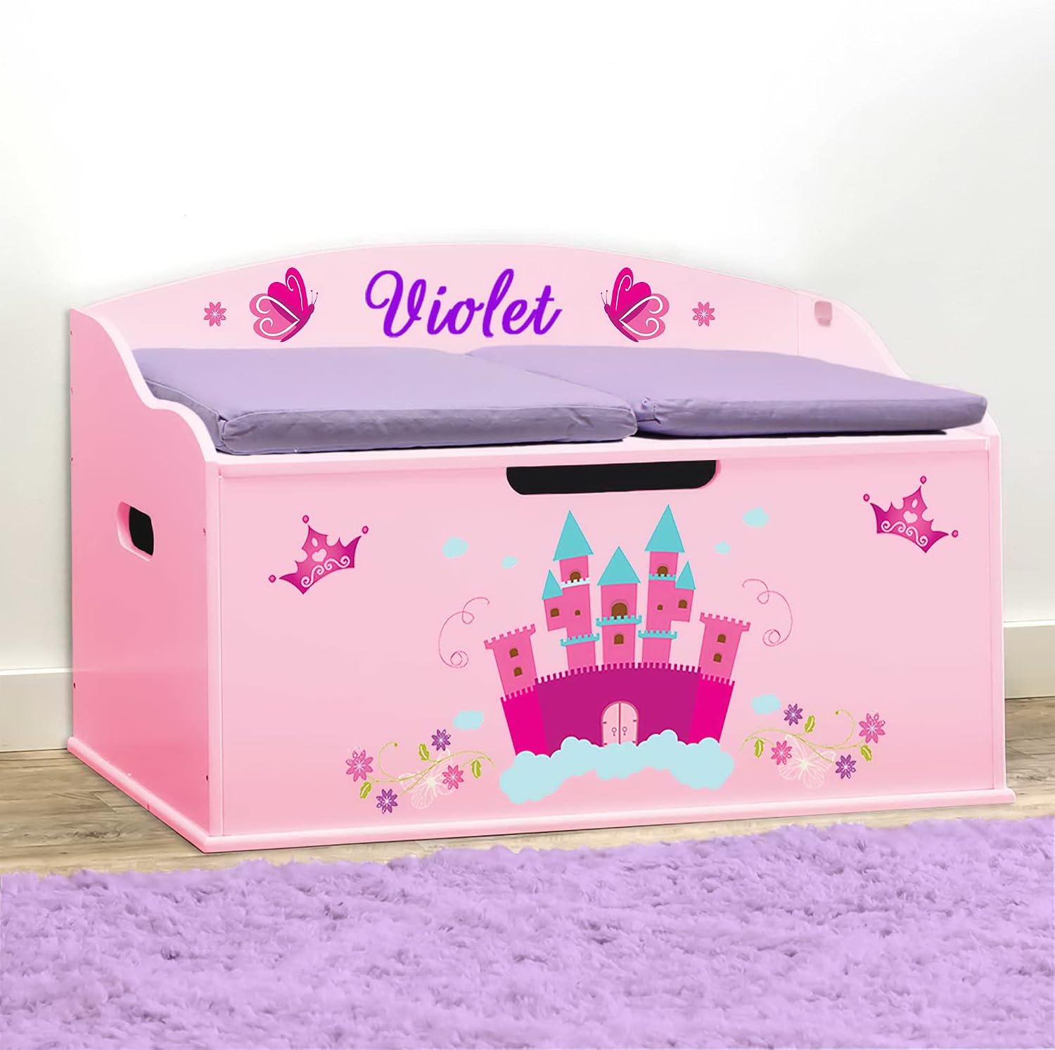 DIBSIES Personalized Creative Wonders Toy Box, Princess, 30 x 19.25 x 18 inches, Soft-Close Lid (Pink)