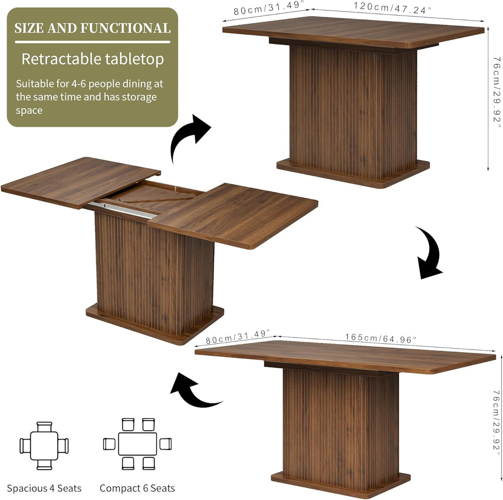 Extendable Kitchen Dining Table for 4-6, 47-65 Inch Rectangle Dining Room Tab...