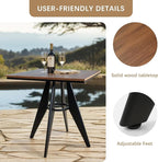 Square Cafe Table - 27.6" Oak Wood Top, Metal Frame, 28.15" High, Modern Industrial Dining Table for Kitchen, Home Office, Bistro, Compact for Space Saving