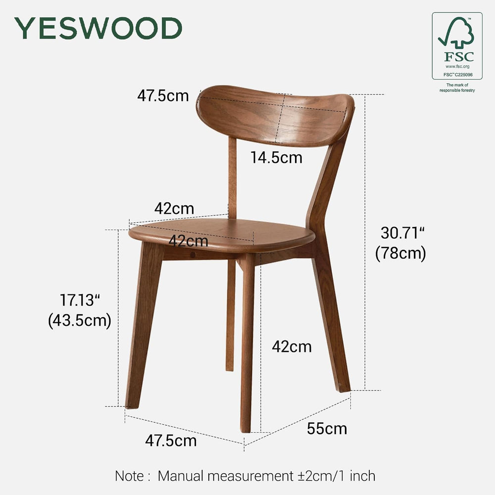 YESWOOD Oak Dining Chairs Set of 4, 100% Solid Wood Kitchen Chairs with Curve...