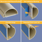 D-Line 13.12ft Cord Hider Kit, Patented Cable Cover, Hide Wires on Wall, Channel for TV Mount Cords, Raceway Wire Hiders, Paintable, Adhesive, Half Round, 4X 1.18in W x 0.59in H x 39in Lengths, Beige