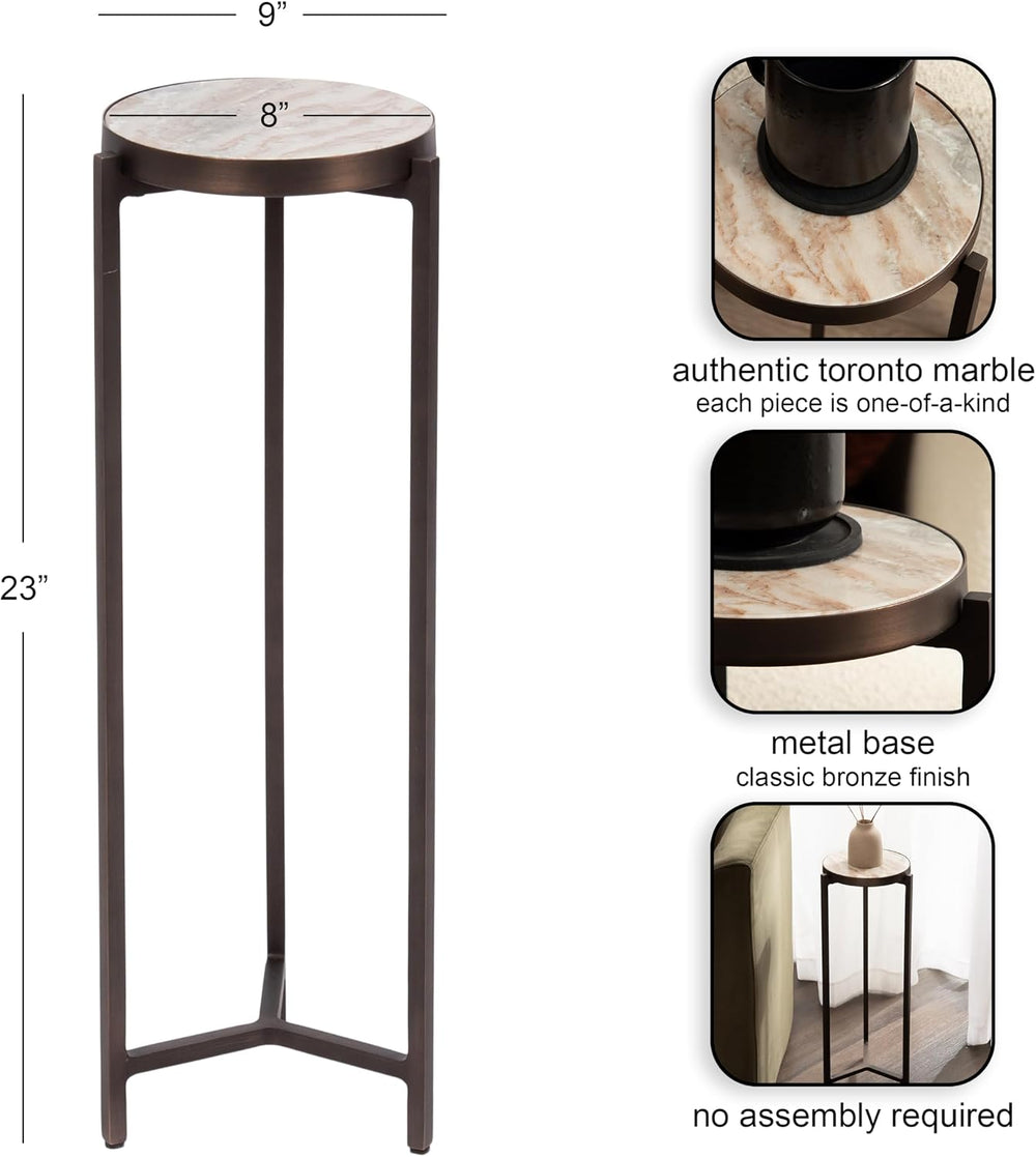 Kate and Laurel Aguilar Modern Round Drink Table, 9 x 9 x 23, Brown Marble an...