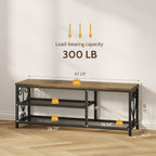 Entryway Storage Bench with Shoe Rack, 47.2" Wide Hallway Bench with Seating, Rustic Wood Top & Metal Frame, 2-Tier Shoe Organizer for Entryway, Bedroom, or Living Room, Brown