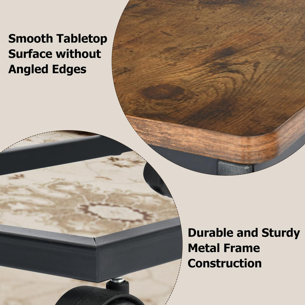 FurnitureR End Table C Shaped, Snack Side Table with Rolling Wheels for Sofa ...