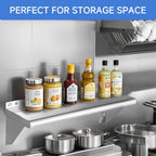 ROCKPOINT Stainless Steel Shelf 14 x 60 Inches 400lb, NSF Metal Commercial Shelves Wall Mount Floating Shelving with Backsplash for Restaurant, Kitchen, Home and Hotel, Silver