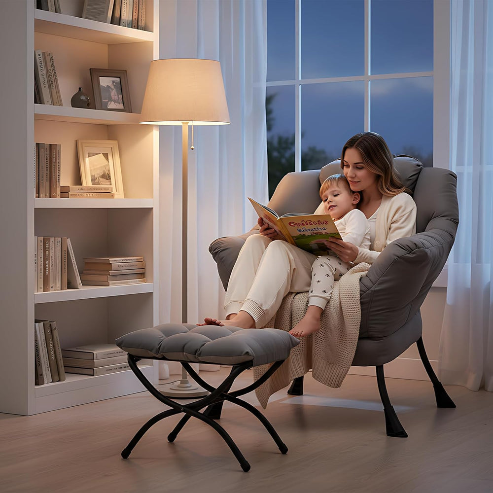 Welnow Lazy Chair with Ottoman, Modern Accent Chair with Armrests and a Side ...