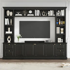 Marzzi Wall Unit TV Stand TVs up to 70", Modern Entertainment Center with 6 Doors Storage Cabinets, Bridge and Bookshelves, Large Media Console, Adjustable Shelves, Painted Finish