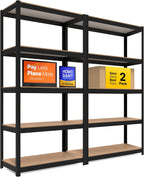 HOMEDANT House Black 5-Tier Laminated Metal Shelving Unit Adjustable Storage Utility Rack Heavy Duty Shelves Organization Shelf Kitchen Garage Pantry Closet 2Pack