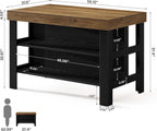Tribesigns Kitchen Island with Seating and Storage Shelves, 55.1-Inch Breakfast Counter Farmhouse Island Table for Kitchen Dining Room (Brown and Black)