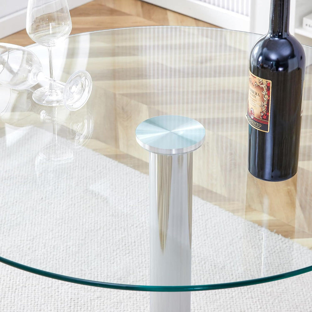 A Glass Tabletop with a Diameter of 35 inches and a Modern Minimalist Circula...