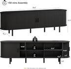 ONBRILL 70.8" TV Stand with Power Outlet for TVs up to 75 Inch, Entertainment Center with Storage and Adjustable Shelves, Modern Media Console with Sliding Doors for Living Room, Black