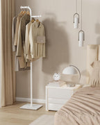 Coat Hanger Stand, Modern Garment Rack with Rock Slab Base, Heavy-duty Metal Clothes Tree for Boutiques, Hallway, Entryway, 68.9 Inches High, White, GYJ012W