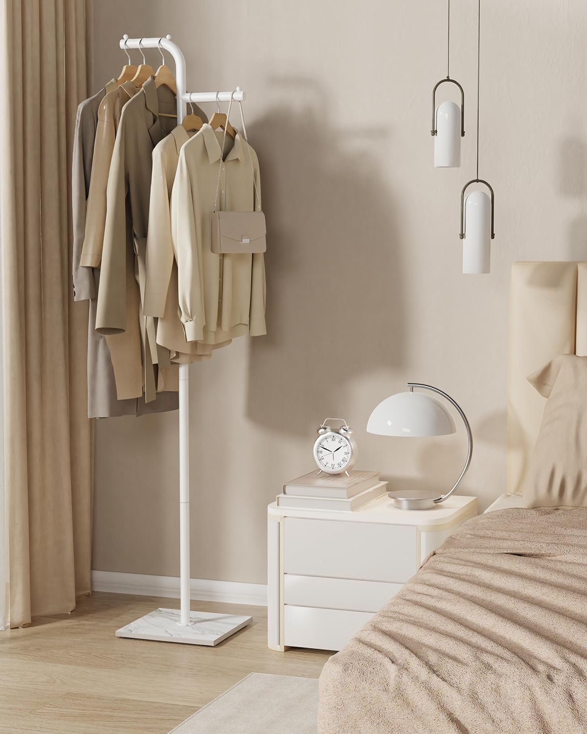 Coat Hanger Stand, Modern Garment Rack with Rock Slab Base, Heavy-duty Metal Clothes Tree for Boutiques, Hallway, Entryway, 68.9 Inches High, White, GYJ012W