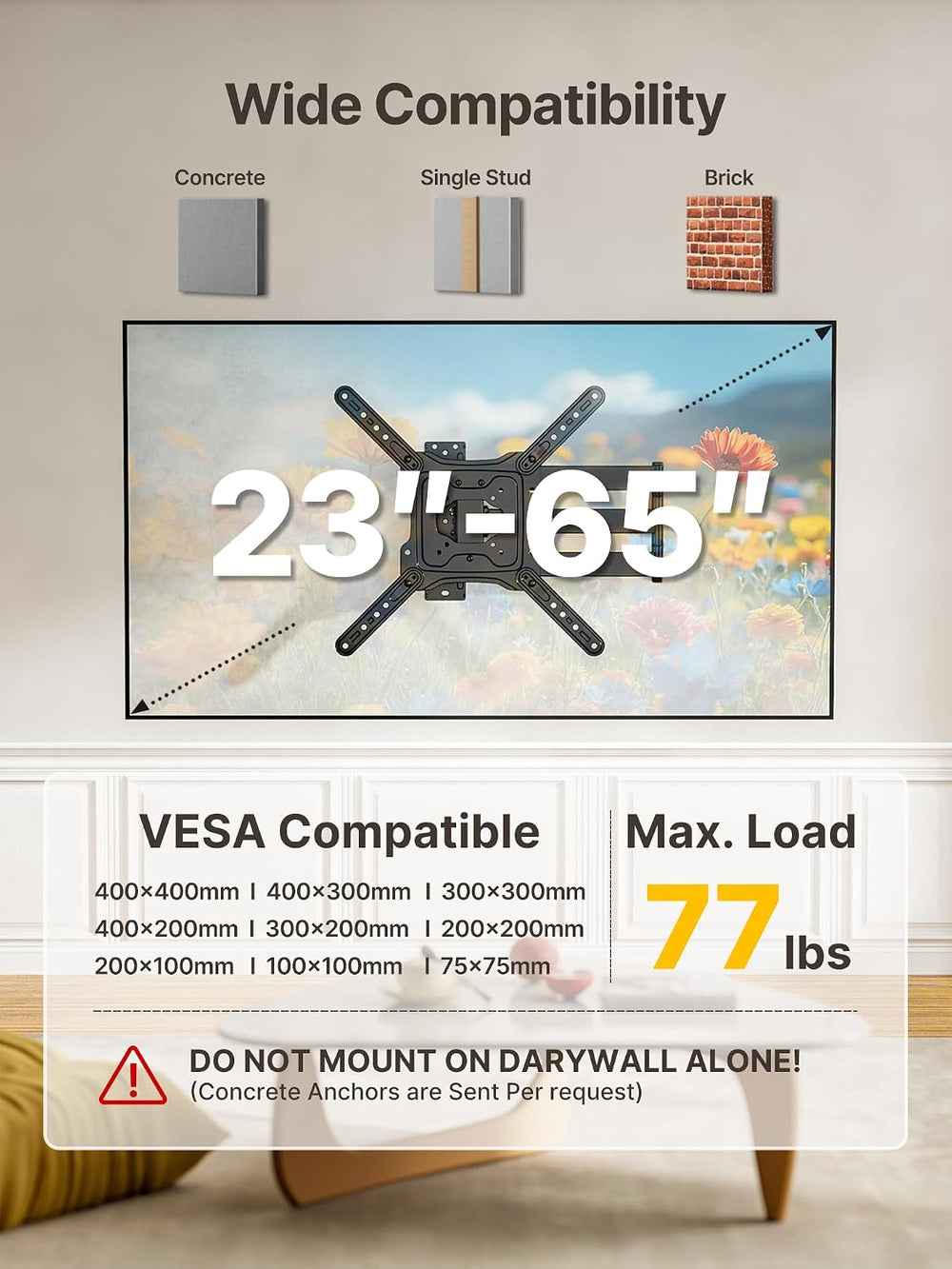 monTEK 29 Inch Long Arm TV Wall Mount for 23-65 Inch TVs | Long Extension TV ...