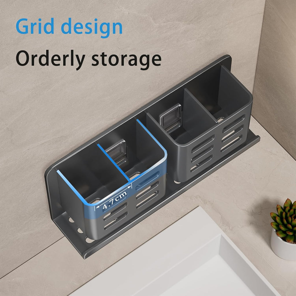 Aluminum Toothbrush Holder Self-Adhesive Hanging Bracket Shower Toothbrush Razor Holder Suitable for Toothbrush, Toothpaste, Razor and Comb etc Bathroom Storage