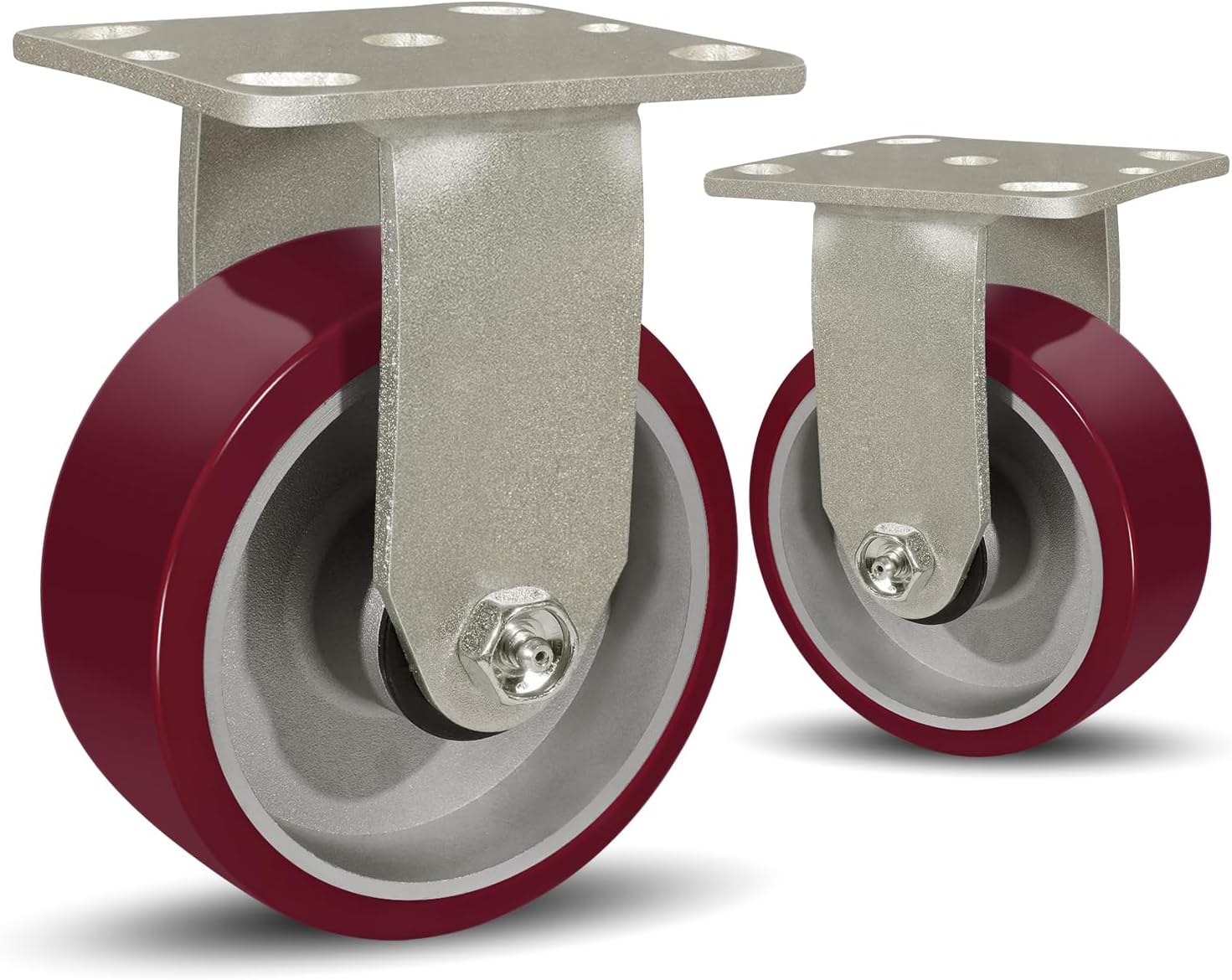SY America 5" X 2" Casters Wheels,Heavy Duty Industrial Casters，Polyurethane on Aluminum Wheels,2 Rigid Casters,2200 LBS Load Capacity