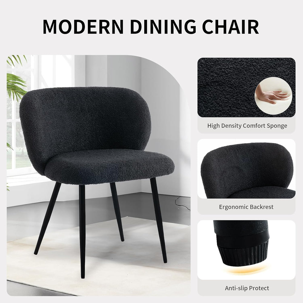 Modern Teddy Dining Chairs Set of 4, Comfy Kitchen Armless Chairs with Thick ...