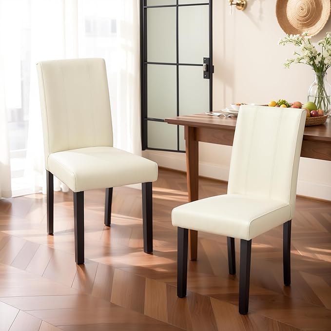 SyMax Dining Chairs Set of 2, Faux Modern Leather Parson Dining Room Chairs, High-End Kitchen Side Chairs for Bedroom, Living Room, Cream, 2PCS (No Table)